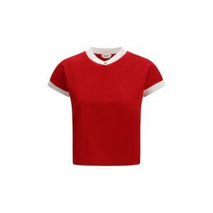 Versace Women Stretch Cotton Jersey T-Shirt With V-Neck
